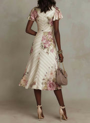 Margaret | Vintage Floral Satin Midi Dress