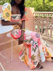 Ivy | Holiday Square Neck Floral Print Maxi Dress