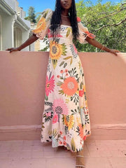 Ivy | Holiday Square Neck Floral Print Maxi Dress