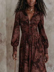 Marlena | Midi Dress with Paisley Print and Zipper in the Neckline