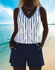 Mia™ | Casual Two Piece Printed V-Neck Swimsuit with Pockets