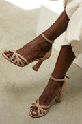 BLOCK HEEL SANDALS WITH ANKLE STRAPS