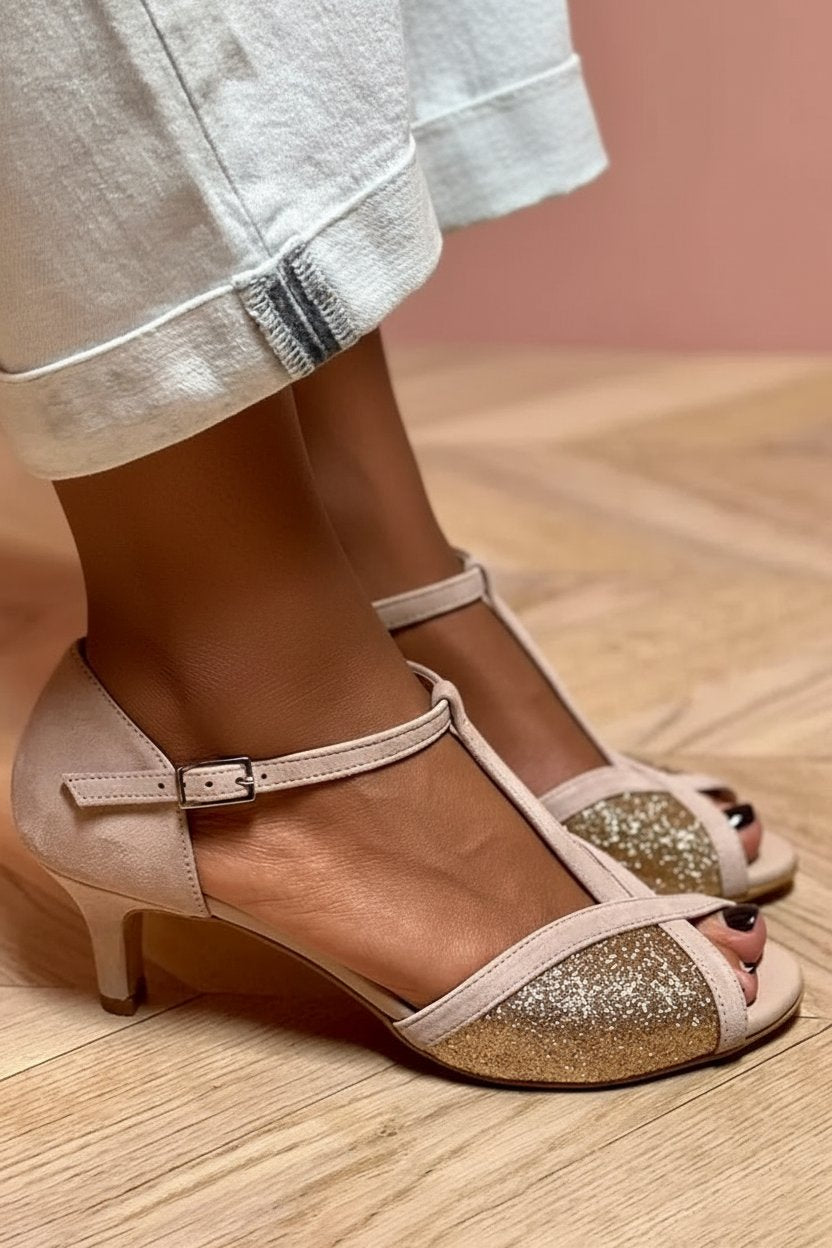 GLITTER SANDAL WITH Low Heel