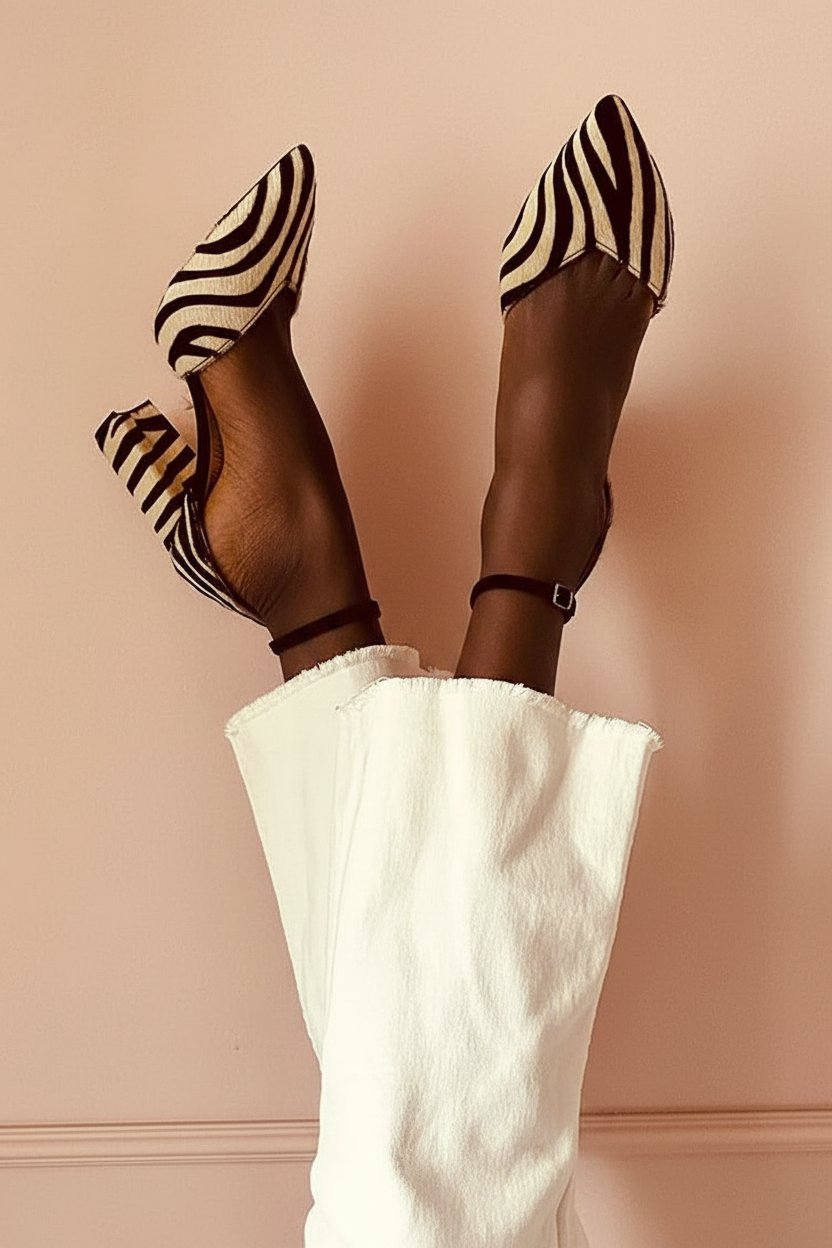 SHORT POINTED SHOES WITH ZEBRA PRINT AND STRAP