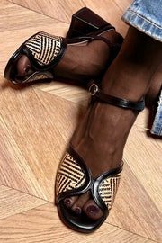 WOVEN FABRIC SANDALS WITH WIDE HEEL