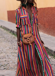 Nancy | Summer Casual Striped Printed Shirt Maxi Skirt