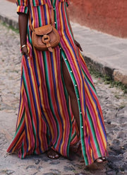 Nancy | Summer Casual Striped Printed Shirt Maxi Skirt