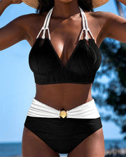 Lily™ | High Waisted Double Strap Swimsuit with Contrast Color