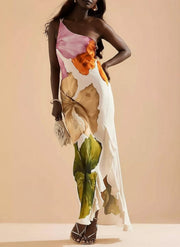 Kira | Resort Vibes Elegant Floral Print One-shoulder Maxi Dress