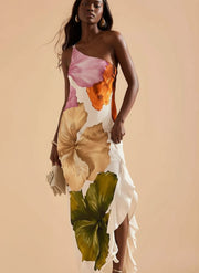 Kira | Resort Vibes Elegant Floral Print One-shoulder Maxi Dress