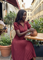 Theodora | Pleated Waistline Stripe Midi Dress