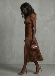 Theodora | Pleated Waistline Stripe Midi Dress