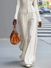 Wite Stand-Up Collar Zip-Up Wide Pant Set