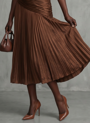 Theodora | Pleated Waistline Stripe Midi Dress