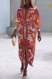 Eva | Sun Escape Unique Print Dolman Midi Dress