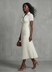 Theodora | Pleated Waistline Stripe Midi Dress