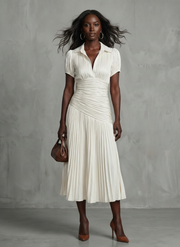Theodora | Pleated Waistline Stripe Midi Dress
