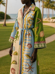 Sandra | Belted Printed Twill Midi Shirt Dress Dress