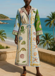 Sandra | Belted Printed Twill Midi Shirt Dress Dress