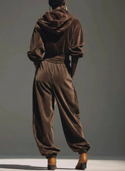 Vintaje brown velvet hoodie and loose pants set (Includes belt)