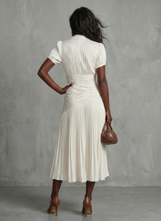 Theodora | Pleated Waistline Stripe Midi Dress