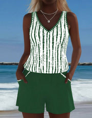 Mia™ | Casual Two Piece Printed V-Neck Swimsuit with Pockets
