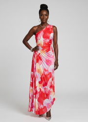 Taya | One Shoulder Pleated Bodice Midi Dress