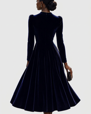 Liora™ | Navy Blue Midi Dress with Long Sleeves