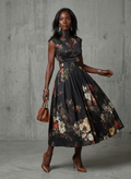 Greta | High Neck Keyhole Floral Pleated Midi Dress
