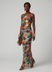Larkin | Fitted Multicolor Scale Pattern Maxi Dress