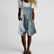 Judy | Vintage Washed Soft Cotton Feel Denim Floral Jumpsuit