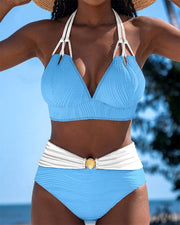 Lily™ | High Waisted Double Strap Swimsuit with Contrast Color