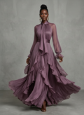 Demetria | Tie Neck Ruffle Tiered Maxi Dress
