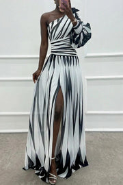 Shiloh - Elegant Striped Maxi Dress with One Shoulder
