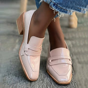 SHINY LOAFERS WITH WIDE HEEL