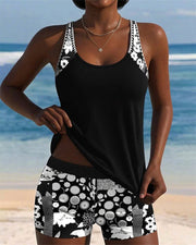 Colettee | Swimsuit Tank Top with Printed Boxer Briefs