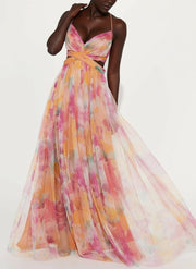 Karen | Painted Floral Print V-Neck Maxi Dress