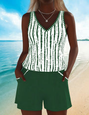 Mia™ | Casual Two Piece Printed V-Neck Swimsuit with Pockets