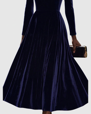 Liora™ | Navy Blue Midi Dress with Long Sleeves