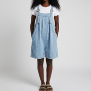 Clara | Vintage Washed Soft Cotton Feel Denim Short Overall Light blue