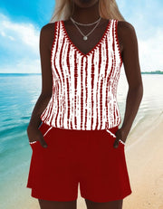 Mia™ | Casual Two Piece Printed V-Neck Swimsuit with Pockets
