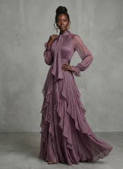 Demetria | Tie Neck Ruffle Tiered Maxi Dress
