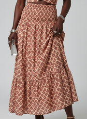 Amira | Cross Halter Geometric Print Cutout Midi Dress