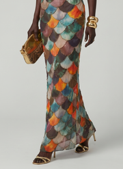 Larkin | Fitted Multicolor Scale Pattern Maxi Dress