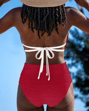 Lily™ | High Waisted Double Strap Swimsuit with Contrast Color