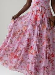 Nori | Halter Neck Ruched Bodice Floral Maxi Dress