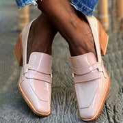SHINY LOAFERS WITH WIDE HEEL