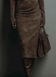 Robine | Long Sleeve Suede Midi Dress