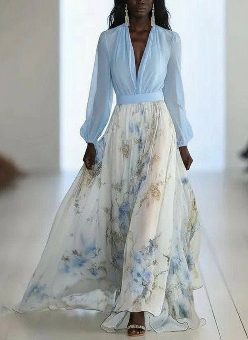 Madeleine | Stunning Floral Print V-Neck Maxi Dress Dress
