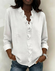 Audrey™ | Blouse with Ruffles, V-Neck and Long Sleeves